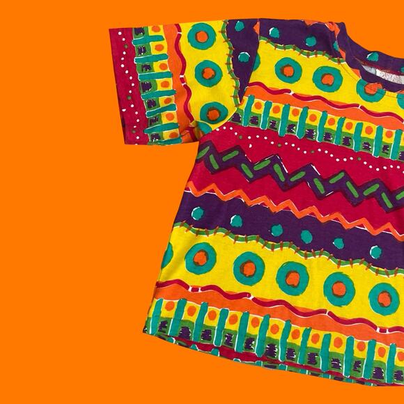 90's vintage 100% cotton short sleeve oversized boxy crop top LARGE - Picture 2 of 8